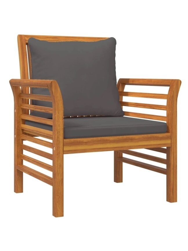 Armchairs with Dark Grey Cushions, 2 pcs, Acacia Wood 2 Armchairs with Dark Grey Cushions, 2 pcs, Acacia Wood 2