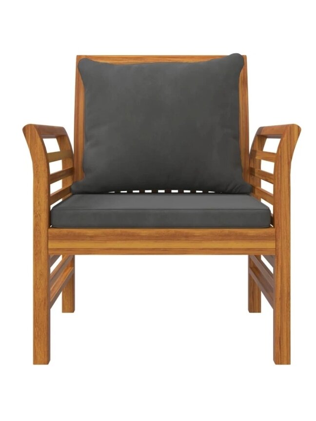 Armchairs with Dark Grey Cushions, 2 pcs, Acacia Wood 4 Armchairs with Dark Grey Cushions, 2 pcs, Acacia Wood 4