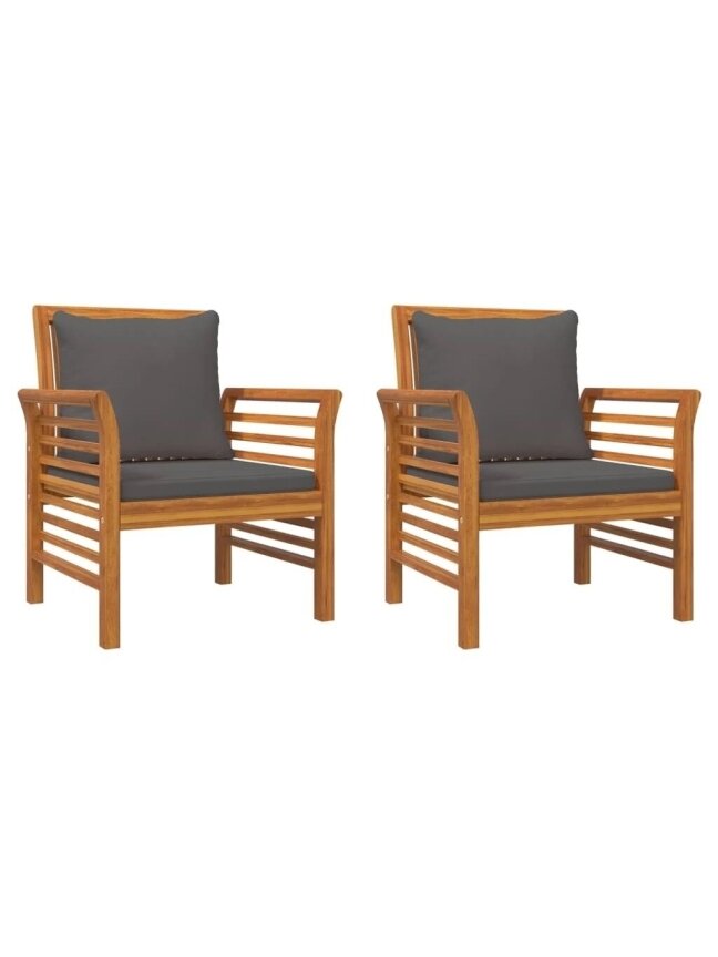 Armchairs with Dark Grey Cushions, 2 pcs, Acacia Wood 1 Armchairs with Dark Grey Cushions, 2 pcs, Acacia Wood 1