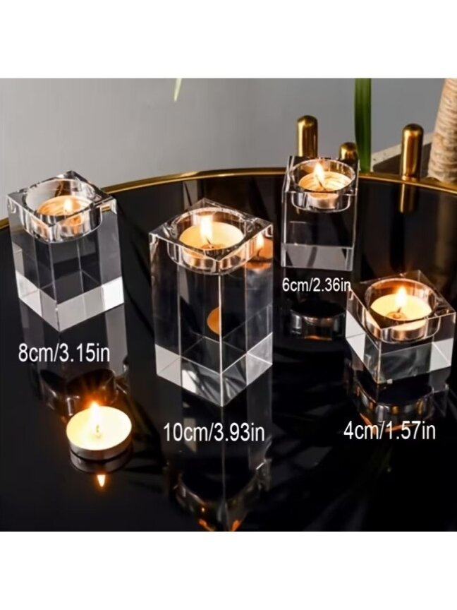 Crystal candle holder set for home and festive decoration (4 pcs). 3