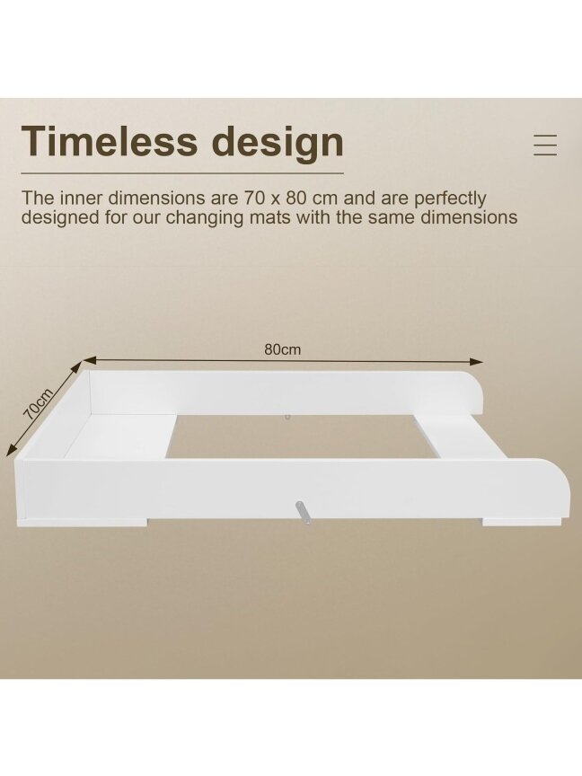 Baby changing table top, 70 x 10 x 80 cm, suitable for furniture with 47.5–50 cm depth. 8