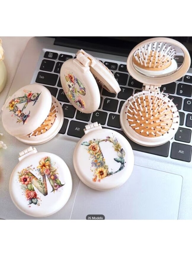 Creative mini combs with mirror – floral pattern 2