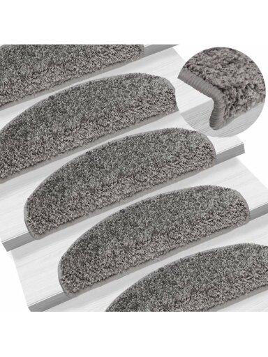 Laiptų kilimėliai, 15vnt., pilkos spalvos, 65x21x4cm Laiptų kilimėliai, 15vnt., pilkos spalvos, 65x21x4cm