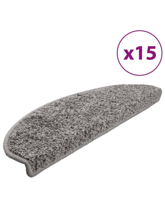 Stair mats, 15 pcs, gray, 65x21x4 cm
