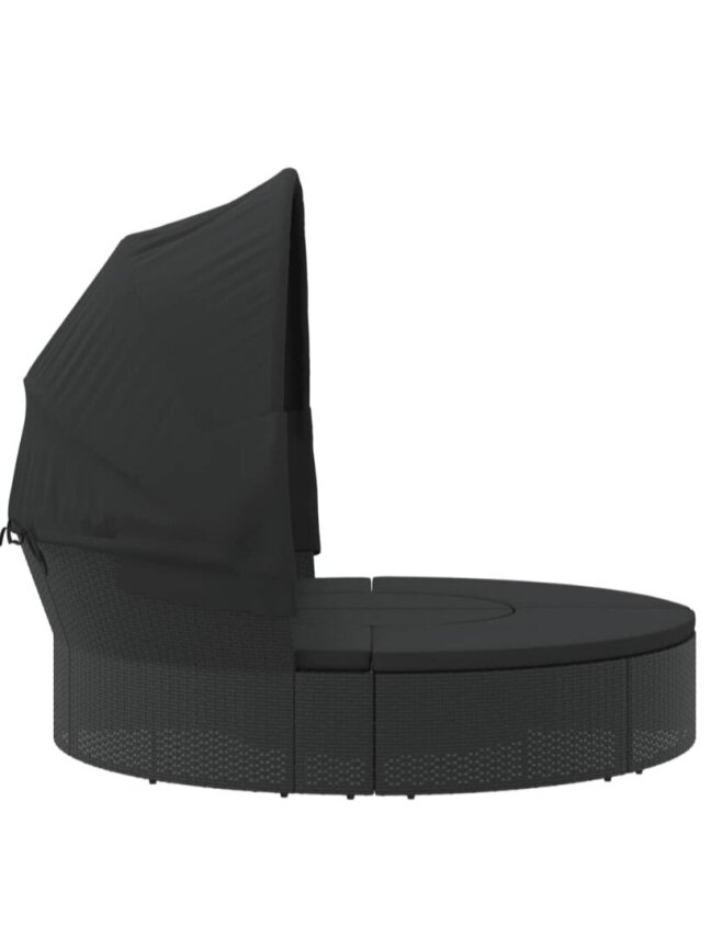 Outdoor Sun Lounger with Canopy and Cushions, Black, PE Rattan 4 Outdoor Sun Lounger with Canopy and Cushions, Black, PE Rattan 4