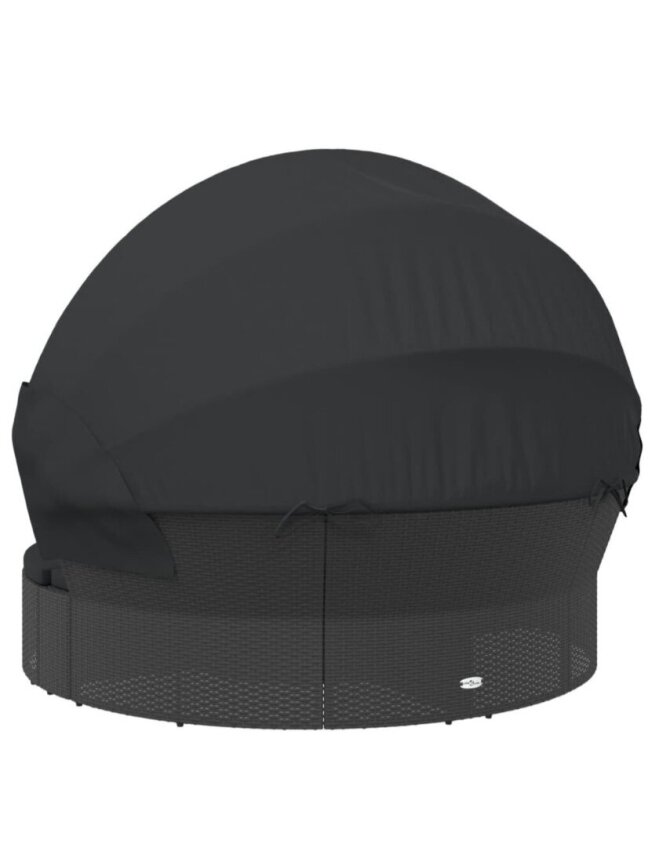 Outdoor Sun Lounger with Canopy and Cushions, Black, PE Rattan 5 Outdoor Sun Lounger with Canopy and Cushions, Black, PE Rattan 5