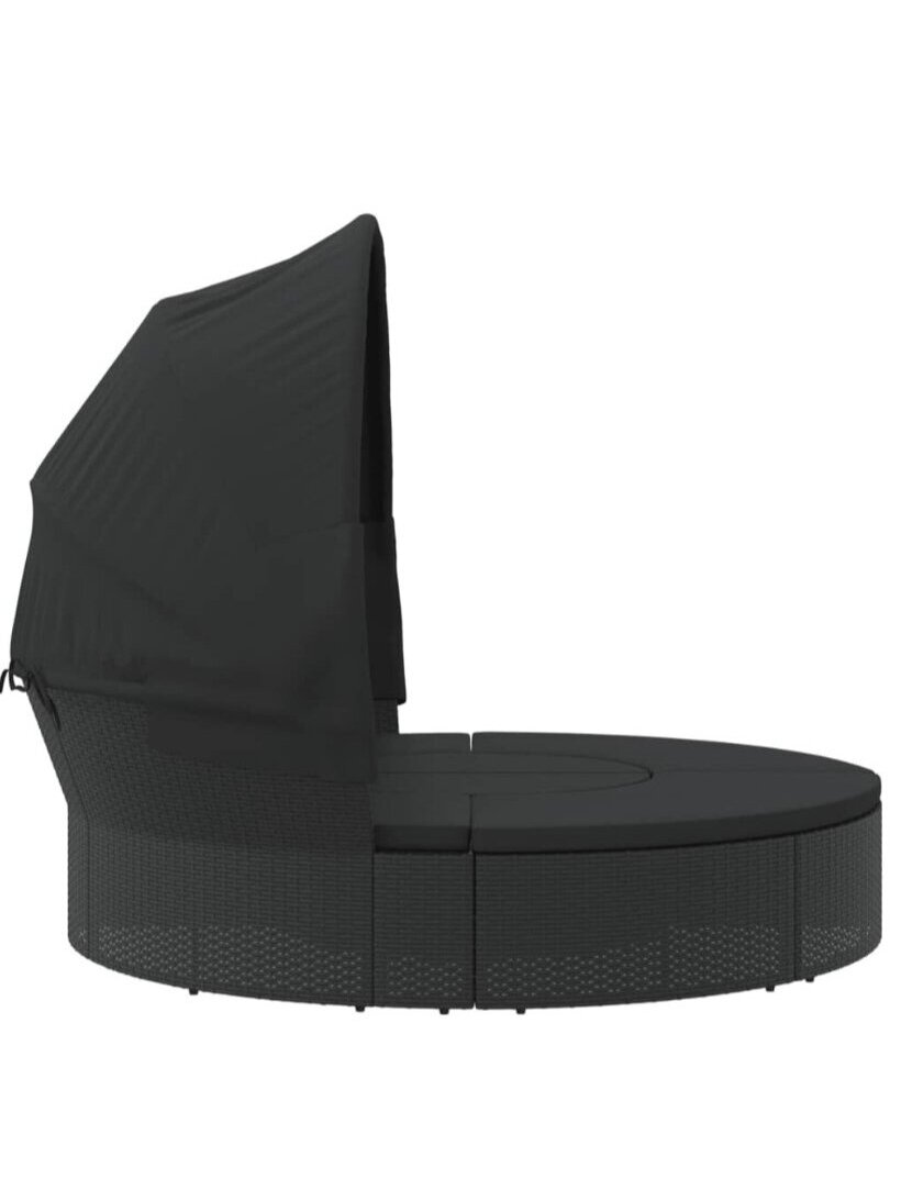 Outdoor Sun Lounger with Canopy and Cushions, Black, PE Rattan 4 Outdoor Sun Lounger with Canopy and Cushions, Black, PE Rattan 4