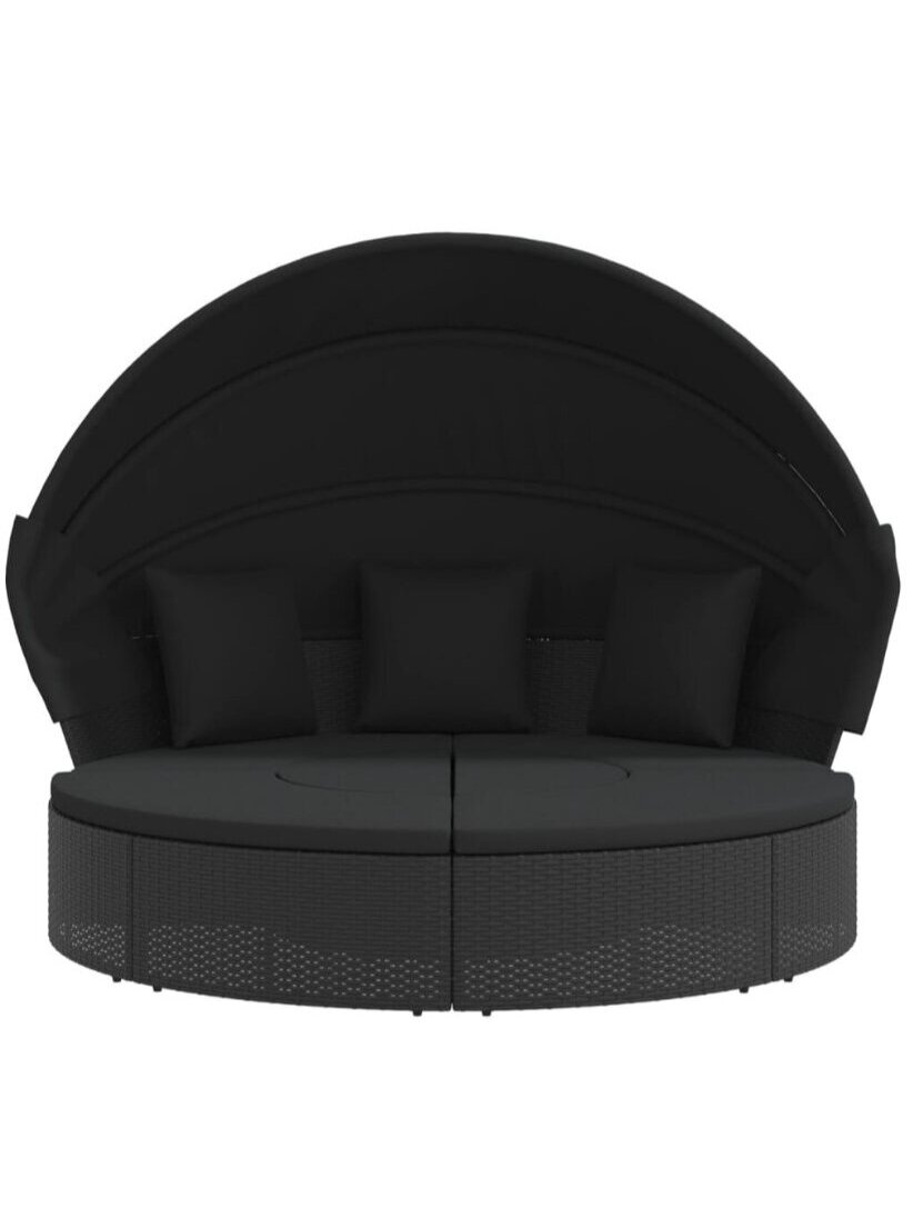 Välilamamistool varikatuse ja patjadega, must, PE rotang 3