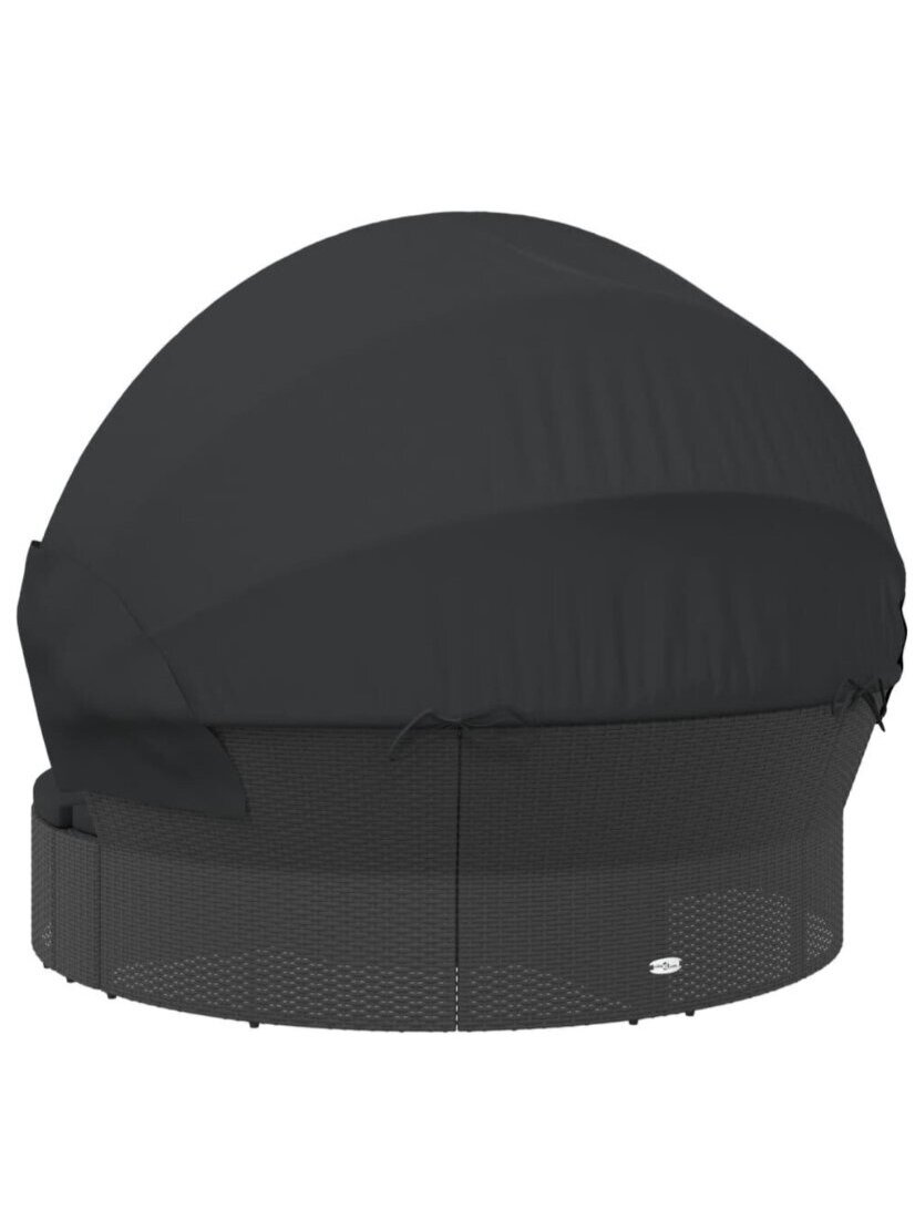 Outdoor Sun Lounger with Canopy and Cushions, Black, PE Rattan 5 Outdoor Sun Lounger with Canopy and Cushions, Black, PE Rattan 5