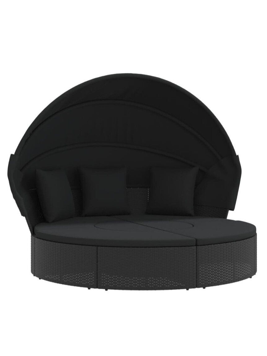 Välilamamistool varikatuse ja patjadega, must, PE rotang 2