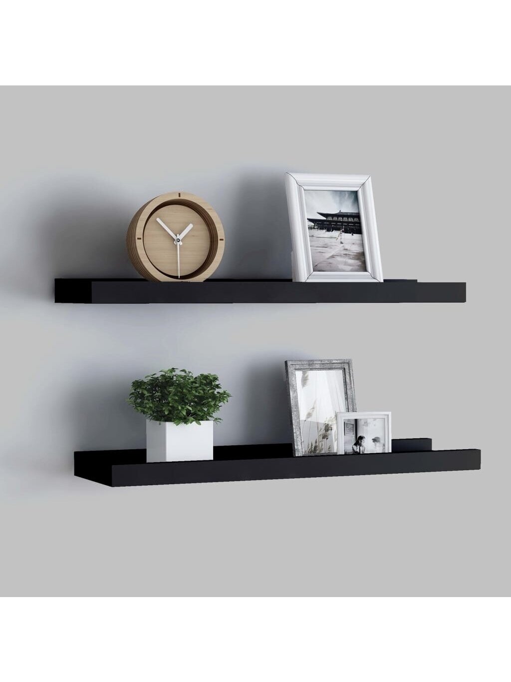 Shelves for photo frames, 2 pcs, black, 40 × 9 × 3 cm, MDF