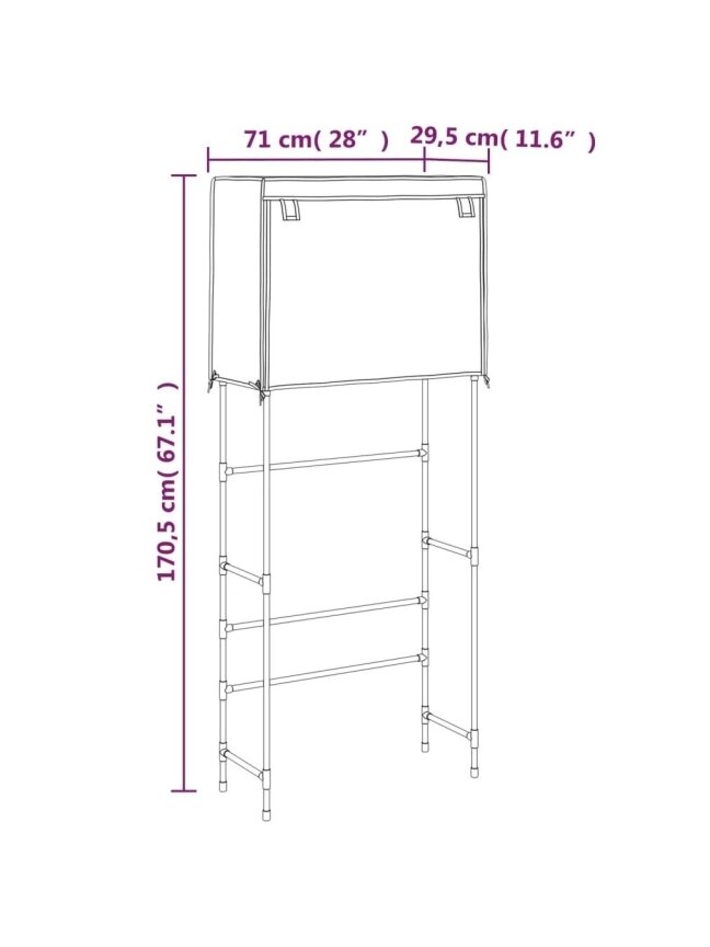 Pesumasina ülemine riiul, Must, 71×29,5×170,5 cm, Raud 8