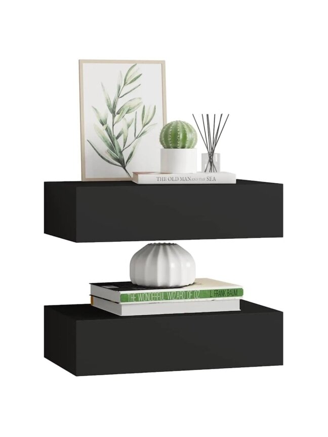 Lentynos su stalčiais, 2vnt., juodos, 40x23,5x10cm, MDF 3