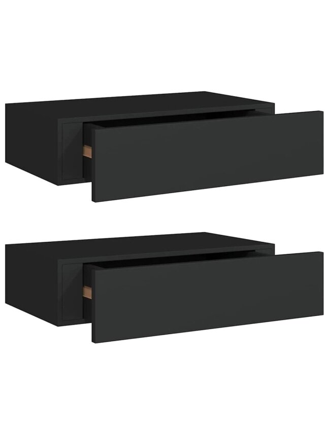 Lentynos su stalčiais, 2vnt., juodos, 40x23,5x10cm, MDF 2