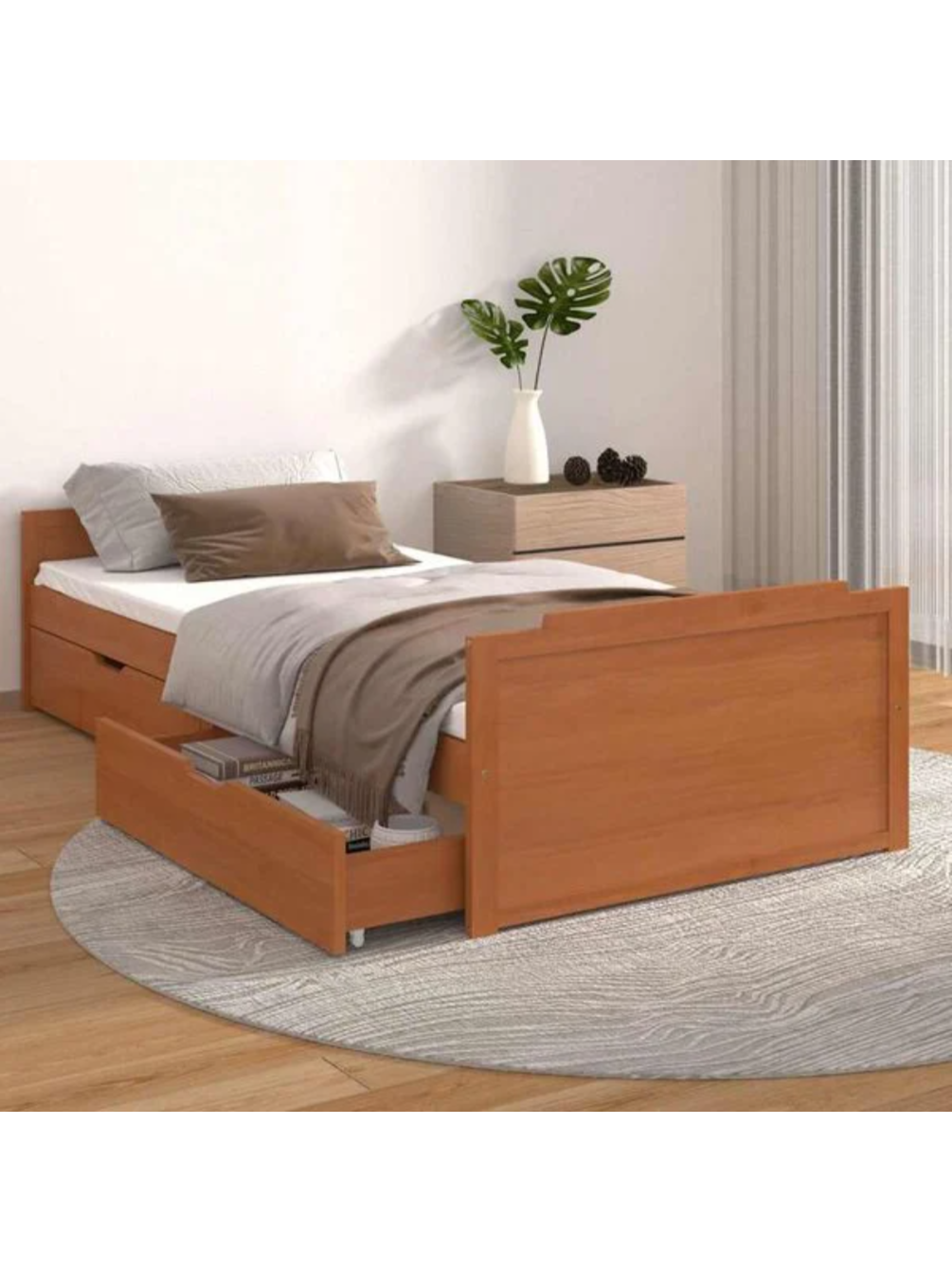 Bed frame with drawers, honey brown, 90 x 200 cm, pine wood