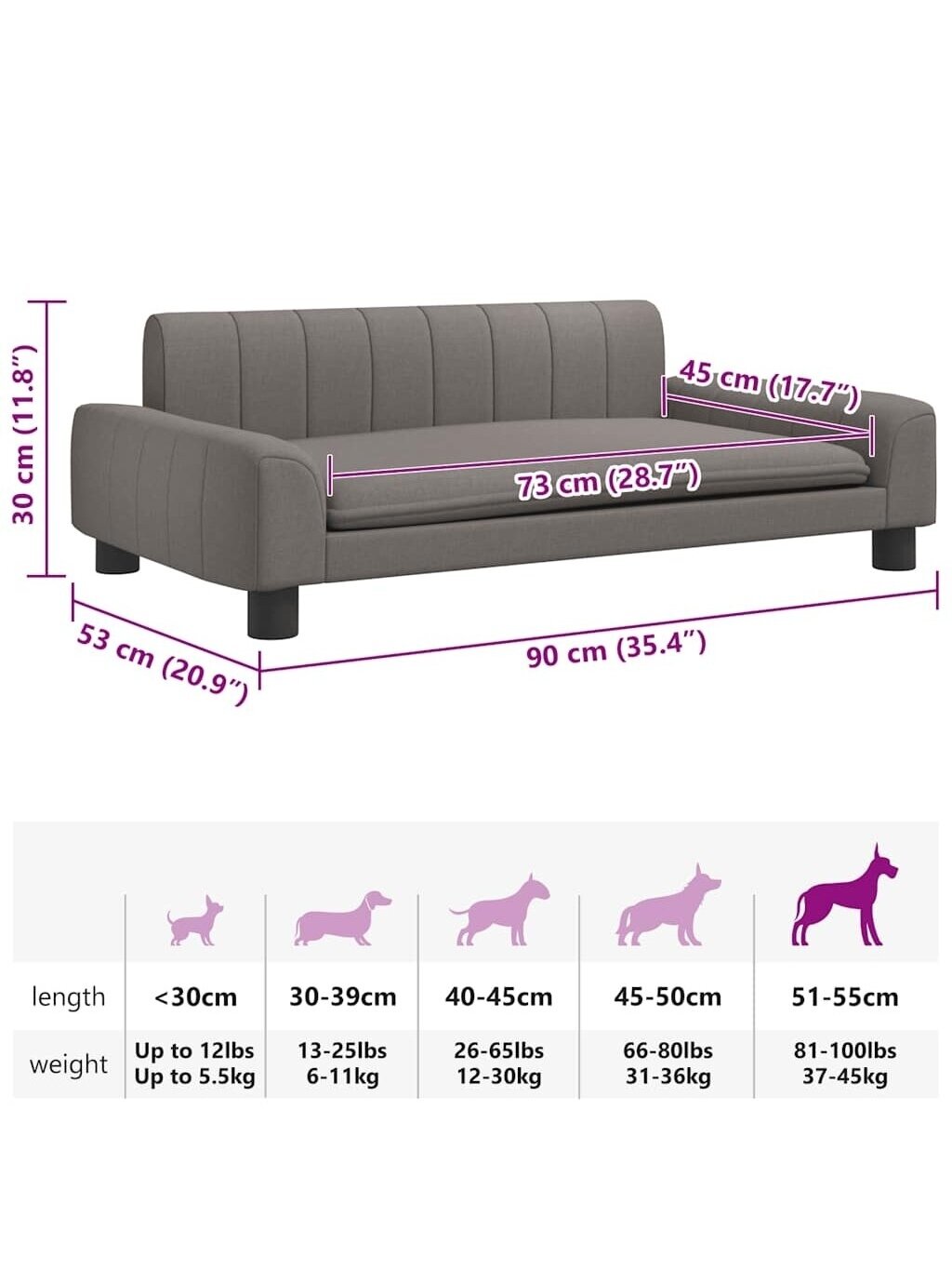 Dog Bed, Taupe, 90x53x30 cm, Fabric 5 Dog Bed, Taupe, 90x53x30 cm, Fabric 5