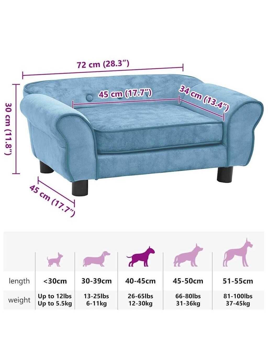 Dog Bed, Turquoise, 72x45x30 cm, Plush 8 Dog Bed, Turquoise, 72x45x30 cm, Plush 8