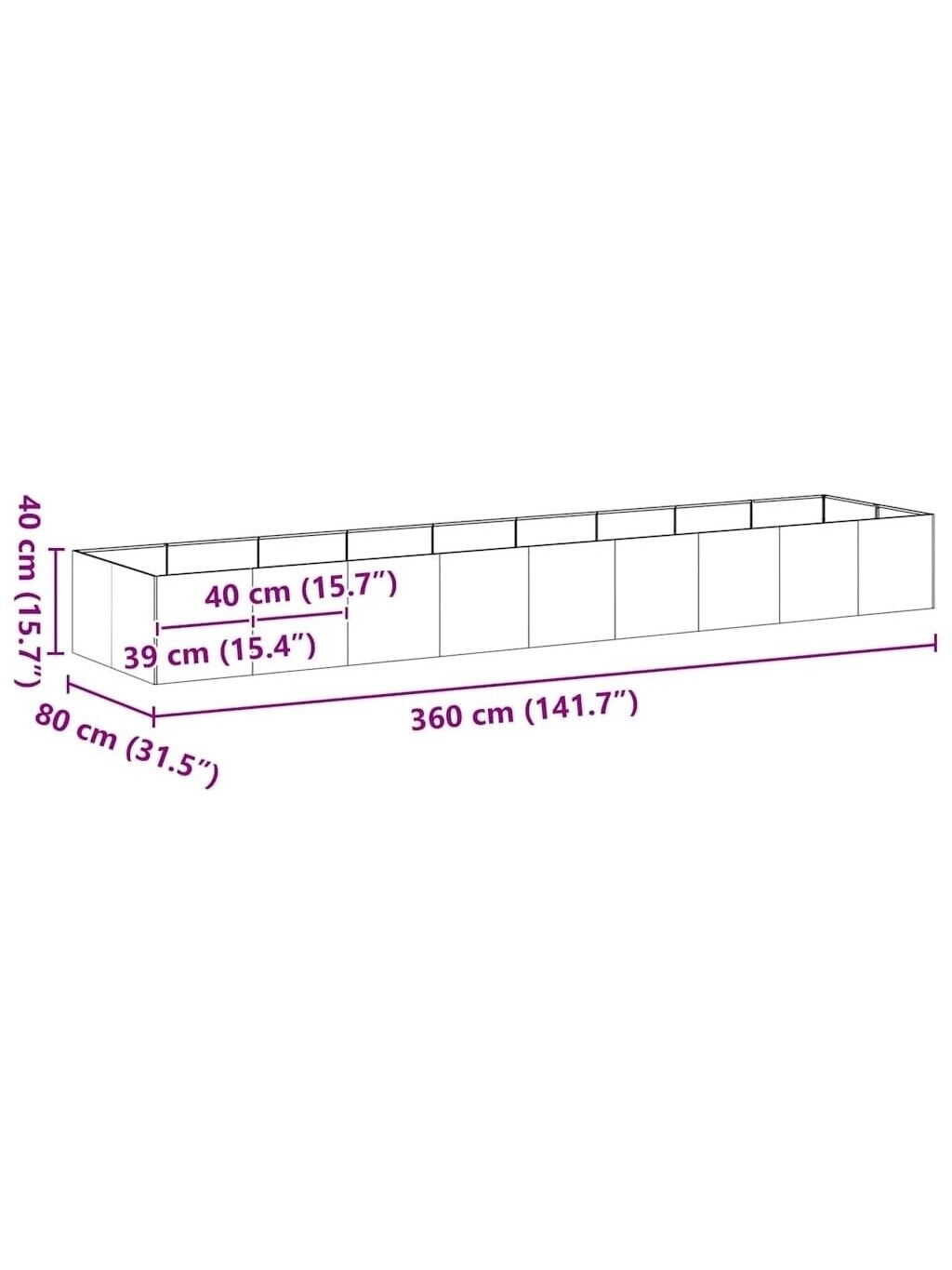 Flower box, white, 360 x 80 x 40 cm, steel 7 Flower box, white, 360 x 80 x 40 cm, steel 7