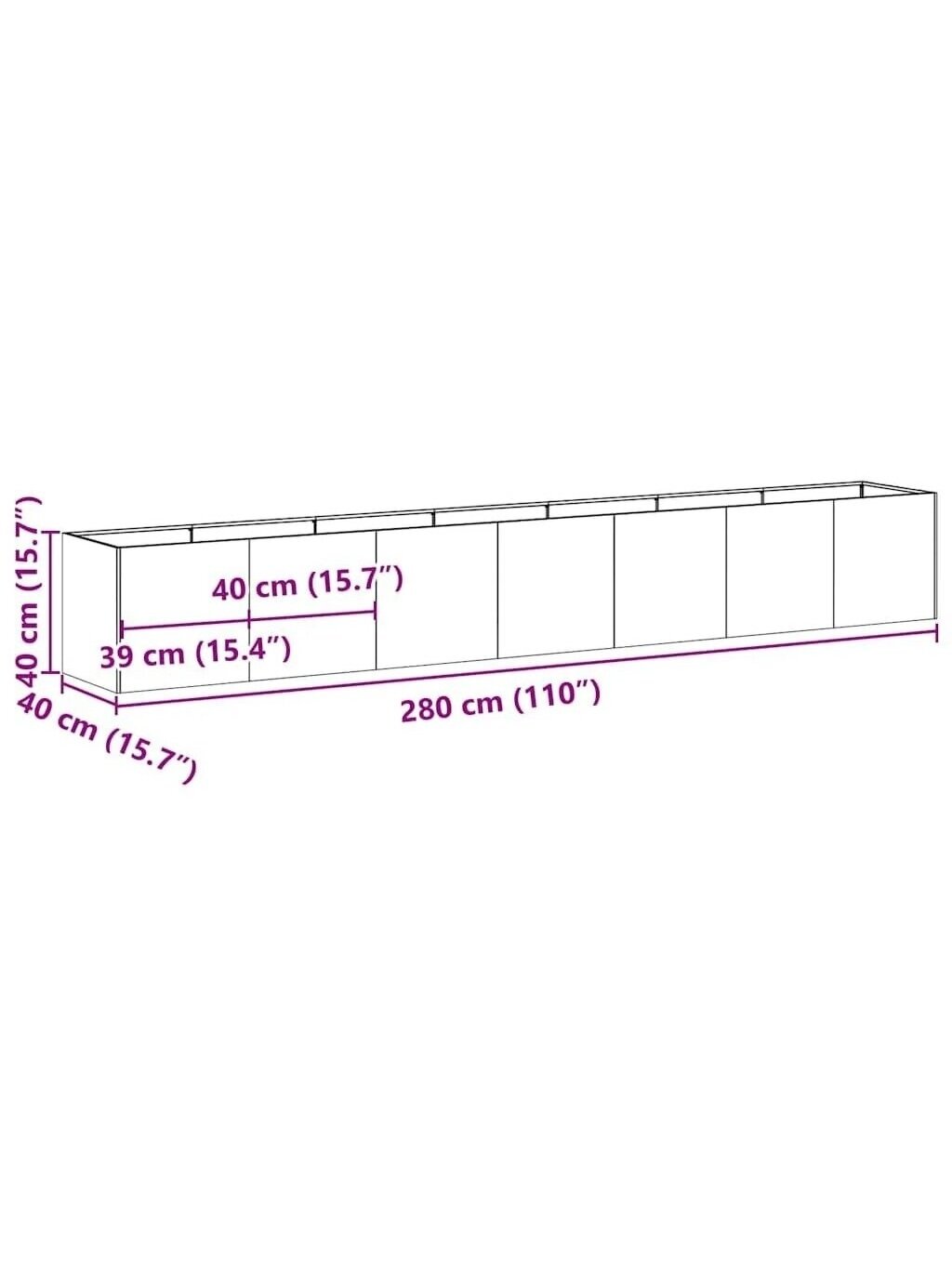 Garden bed, black, 280 × 40 × 40 cm, cold-rolled steel 7