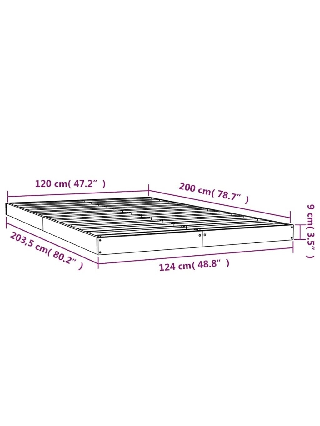 Bed frame, 120×200 cm, solid pine wood 6