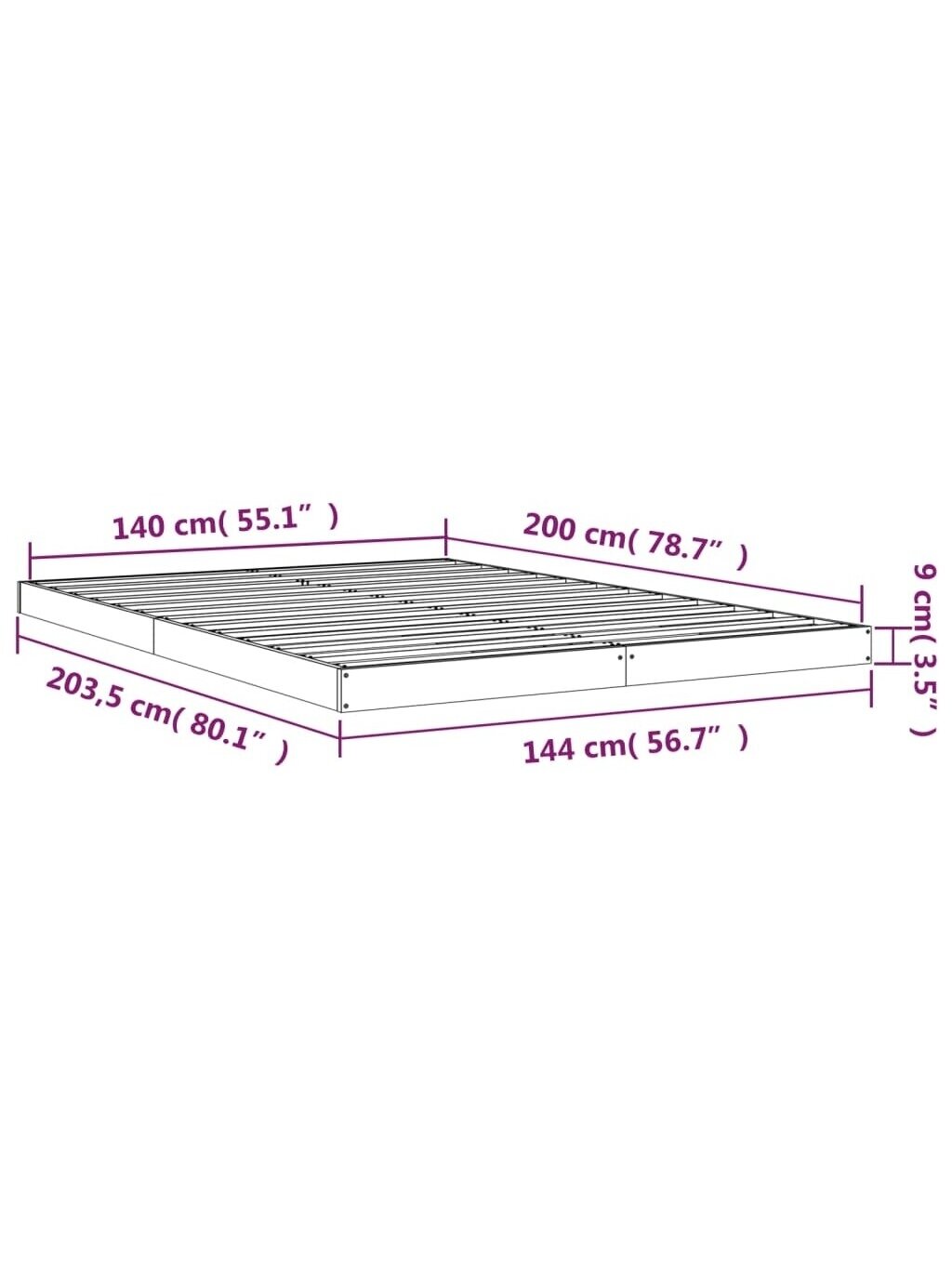 Bed frame, 140×200 cm, solid pine wood 5