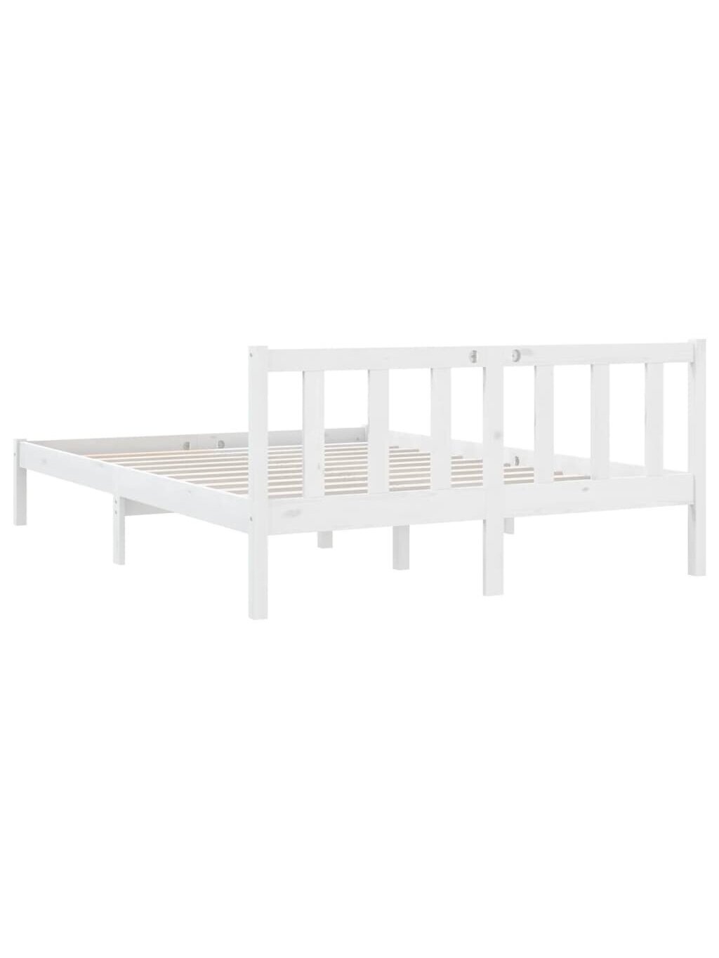 Bed Frame, White, 140 × 190 cm, Solid Pine Wood 4 Bed Frame, White, 140 × 190 cm, Solid Pine Wood 4