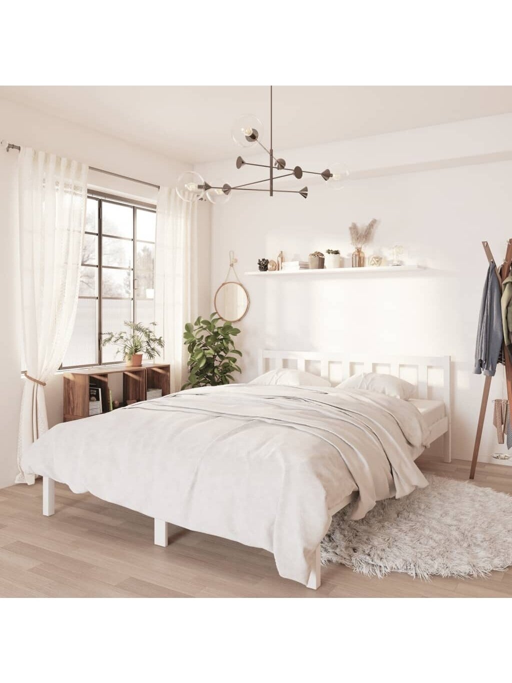 Bed Frame, White, 140 × 190 cm, Solid Pine Wood Bed Frame, White, 140 × 190 cm, Solid Pine Wood