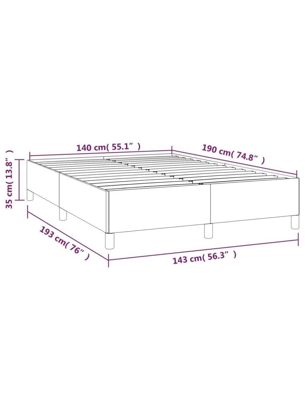 Bed frame without mattress, black, 140 × 190 cm, fabric 8
