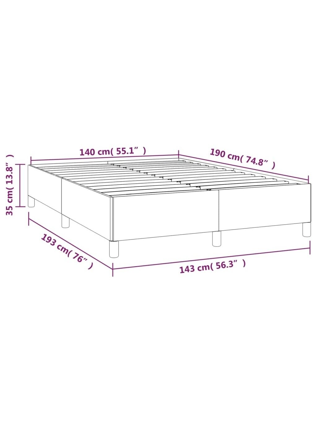 Bed frame without mattress, black, 140x190 cm, fabric 8