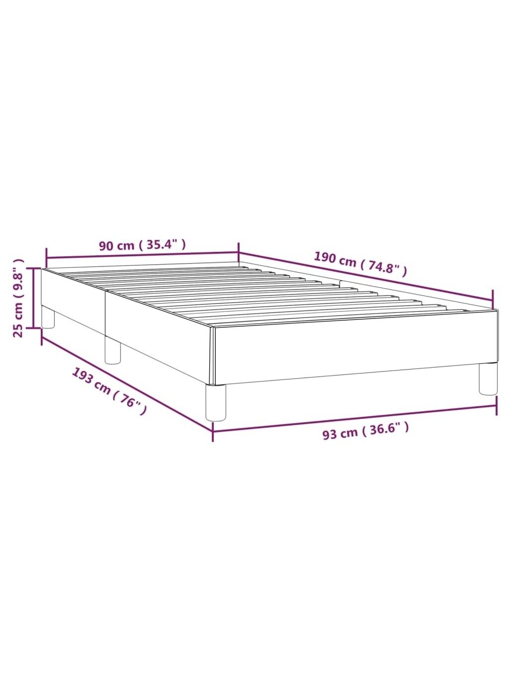 Bed frame without mattress, cream, 90×190 cm, fabric 9