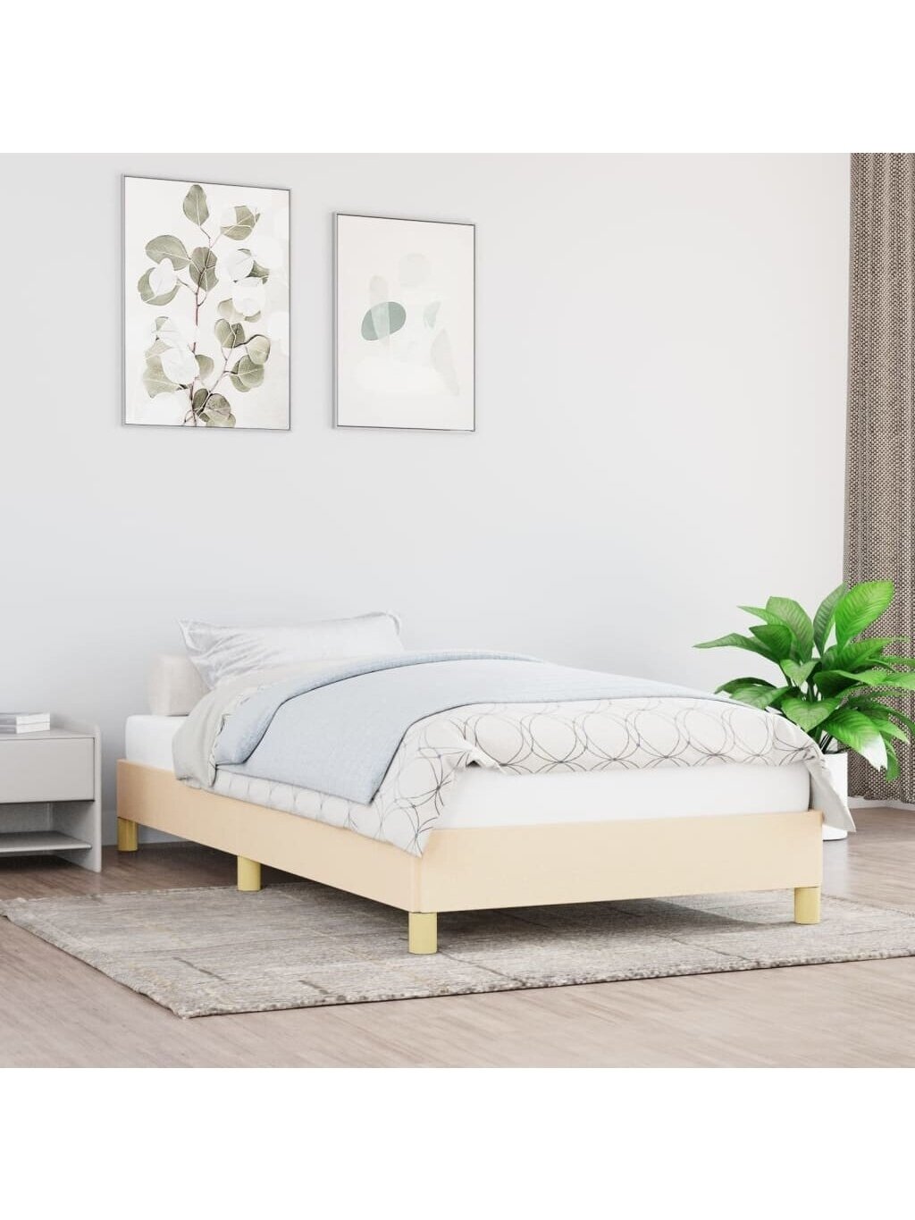 Bed frame without mattress, cream, 90×190 cm, fabric