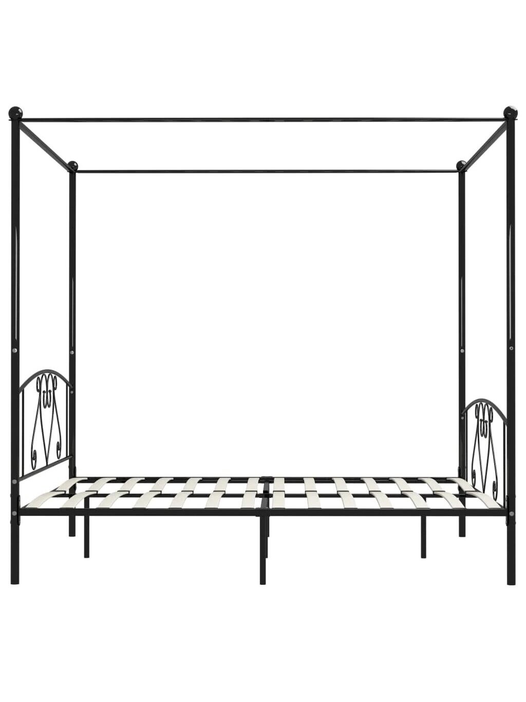Gultas rāmis ar baldahīnu, melns, 180x200 cm, metāls 3
