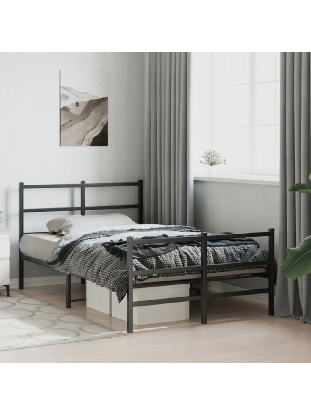 Bed frame with headboard/footboard, black, 120 × 190 cm, metal