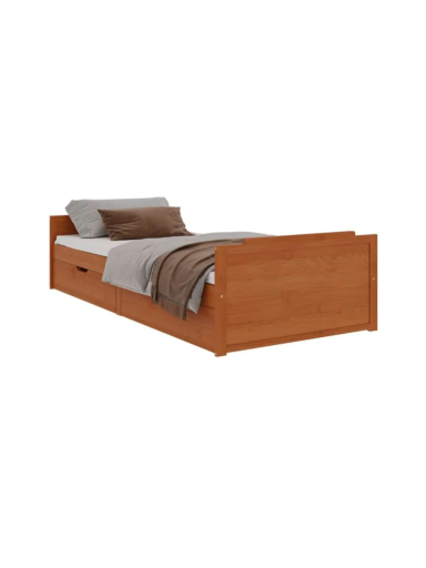 Bed frame with drawers, honey brown, 90 x 200 cm, pine wood