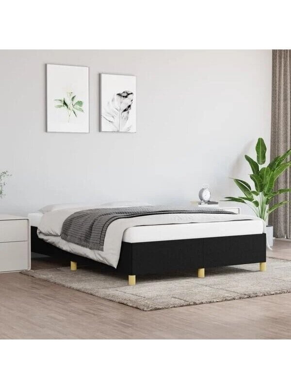 Bed frame without mattress, black, 140 × 190 cm, fabric