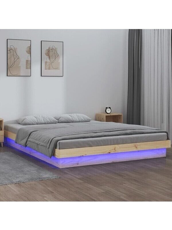LED Bed Frame, 160x200 cm, solid wood