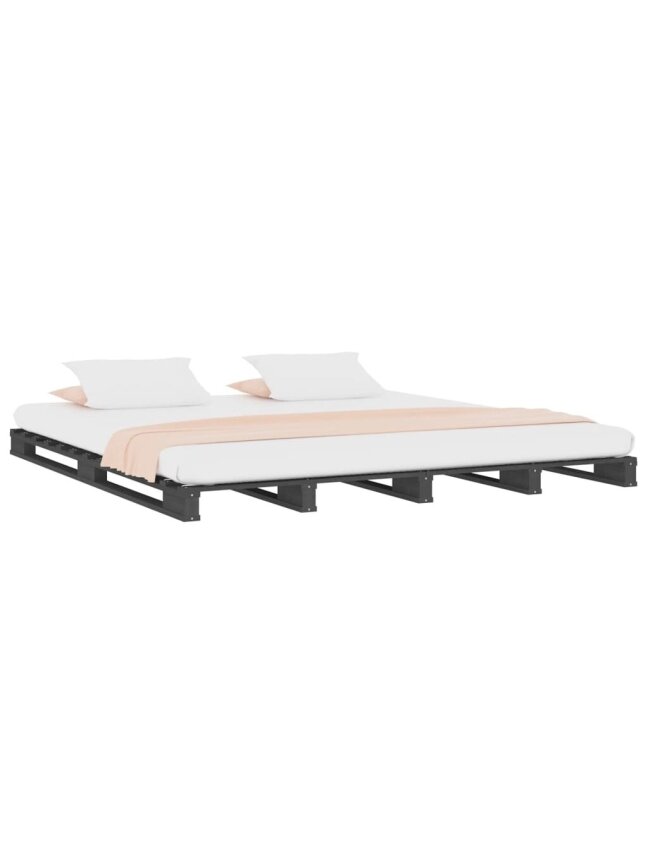 Pallet bed, grey, 200x200 cm, solid pine wood 2