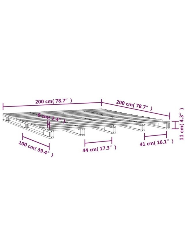 Pallet bed, grey, 200x200 cm, solid pine wood 5