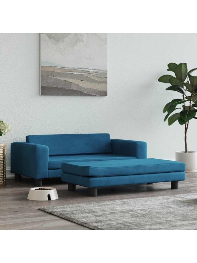 Dog Bed with Extension, Blue, 100x50x30 cm, Velvet Dog Bed with Extension, Blue, 100x50x30 cm, Velvet
