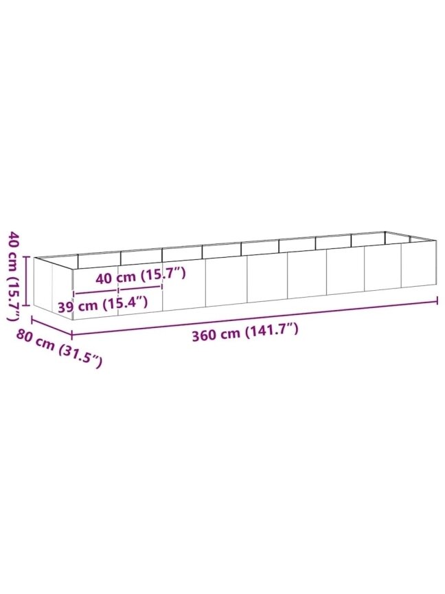 lillepott, valge, 360 x 80 x 40 cm, teras 7