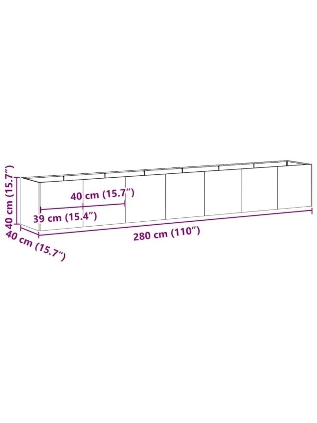 Garden bed, black, 280 × 40 × 40 cm, cold-rolled steel 7