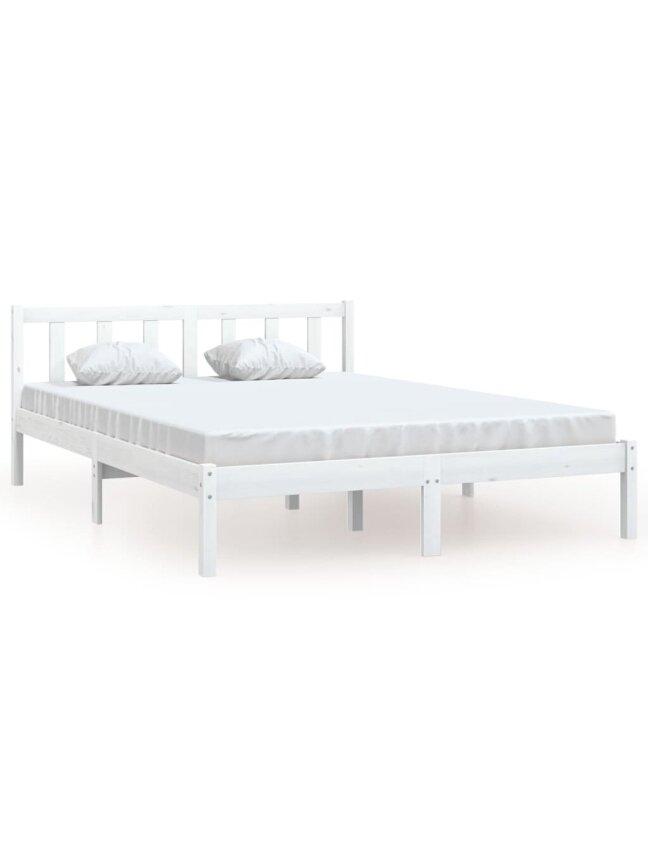 Bed Frame, White, 140 × 190 cm, Solid Pine Wood 1 Bed Frame, White, 140 × 190 cm, Solid Pine Wood 1