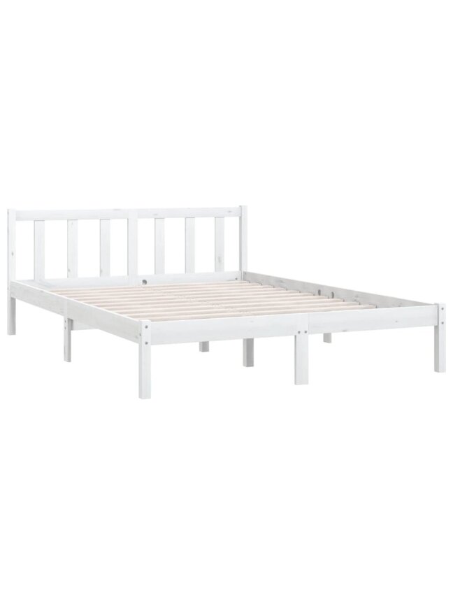 Bed Frame, White, 140 × 190 cm, Solid Pine Wood 2