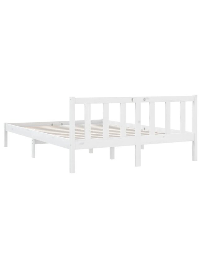 Bed Frame, White, 140 × 190 cm, Solid Pine Wood 4