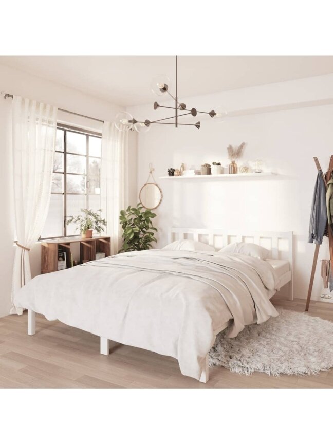 Bed Frame, White, 140 × 190 cm, Solid Pine Wood Bed Frame, White, 140 × 190 cm, Solid Pine Wood