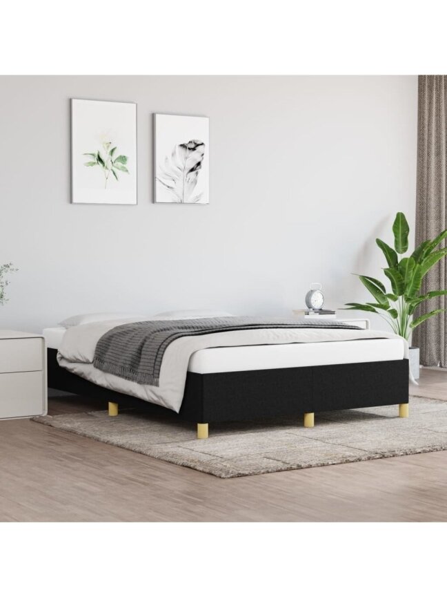 Bed frame without mattress, black, 140x190 cm, fabric