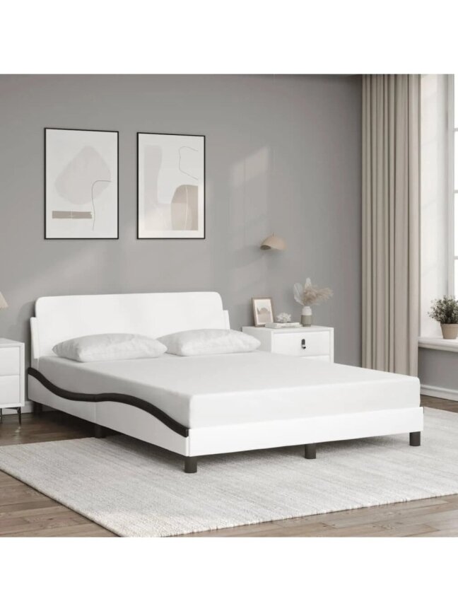 Voodiraam, Dover, valge/must, 120×200 cm, kunstnahk