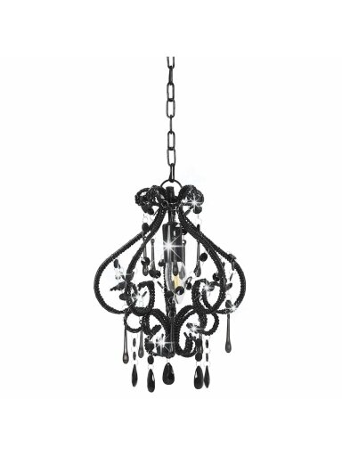 Ceiling light with crystals, black, round, E14 bulb