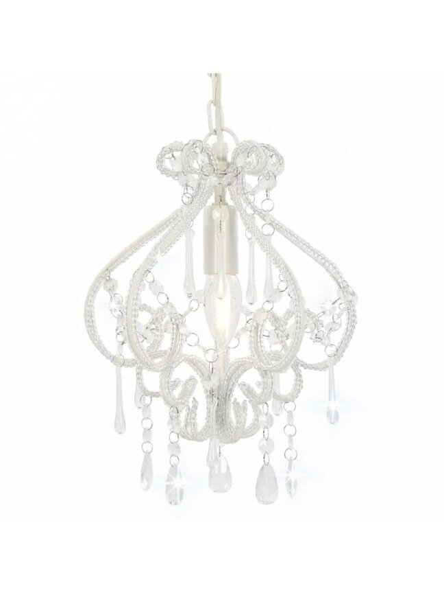 Ceiling lamp with beads, white, round, E14 bulb 1