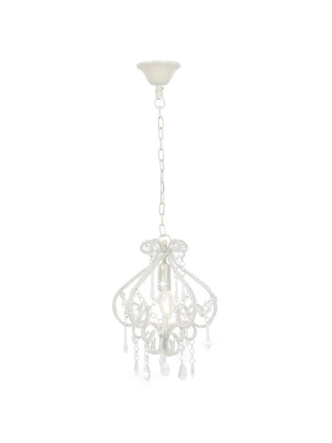 Ceiling lamp with beads, white, round, E14 bulb